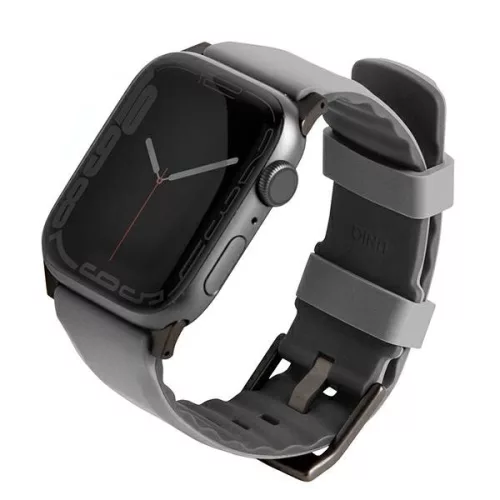 UNIQ óraszíj Linus Apple Watch Series 1/2/3/4/4/5/6/7/8/9/SE/SE2/Ultra/Ultra 2 42/44/45/49mm. Airosoft szilikon, szürke