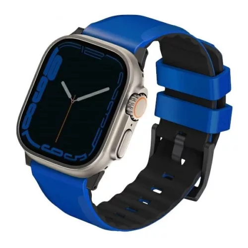 UNIQ óraszíj Linus Apple Watch Series 1/2/3/4/4/5/6/7/8/9/SE/SE2/Ultra/Ultra 2 42/44/45/49mm Airosoft szilikon, kék