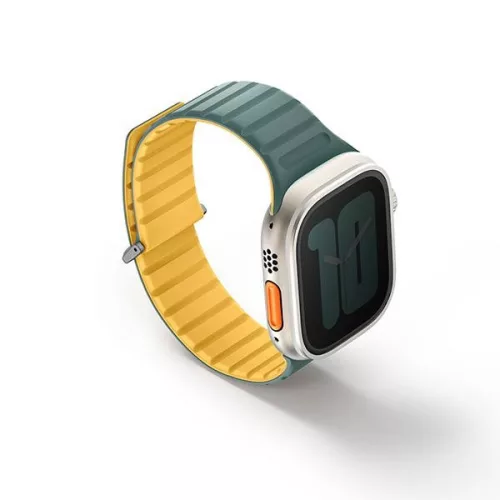 UNIQ óraszíj Revix Evo Apple Watch Series1/2/3/4/5/6/7/8/9/SE/SE2/Ultra/Ultra2 42/44/45/49mm Reversible Magnetic, zöld-sárga