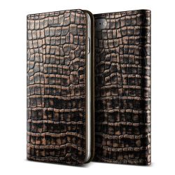   VRS Design (VERUS) iPhone 7 Genuine Croco Diary oldalra nyíló bőr tok, arany