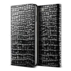   VRS Design (VERUS) iPhone 7 Genuine Croco Diary oldalra nyíló bőr tok, ezüst-fekete