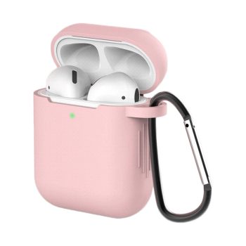   Case AirPods 2 / AirPods 1 silicone soft case headphones + keychain carabiner pendant tok, rózsaszín