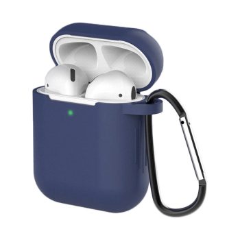   Case AirPods 2 / AirPods 1 silicone soft case headphones + keychain carabiner pendant tok, kék