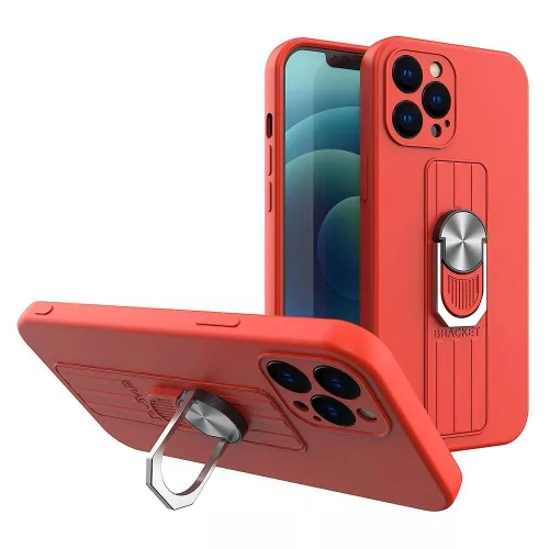 Ring Silicone Finger Grip Samsung Galaxy S22 hátlap, tok, piros