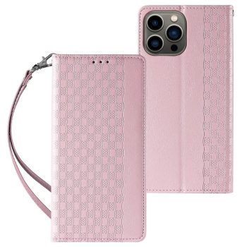   Magnet Strap Case iPhone 14 Pro Flip Wallet Mini Lanyard Stand tok, rózsaszín