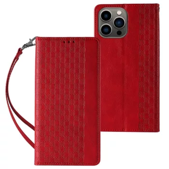   Magnet Strap oldalra nyíló tok Samsung Galaxy S23 Plus Flip Wallet Mini Lanyard Stand, piros