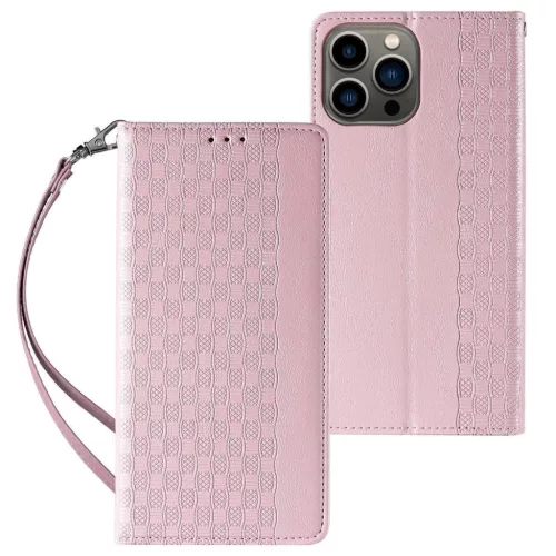 Magnet Strap oldalra nyíló tok Samsung Galaxy S23 Plus Flip Wallet Mini Lanyard Stand, rózsaszín
