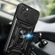 Hybrid Armor Camshield Case with Stand and Camera Cover iPhone 15 Plus tok, rózsaszín