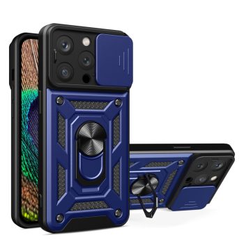   Armor Camshield Case with Stand and Camera Cover iPhone 15 Pro Max Hybrid Armor Camshield tok, kék