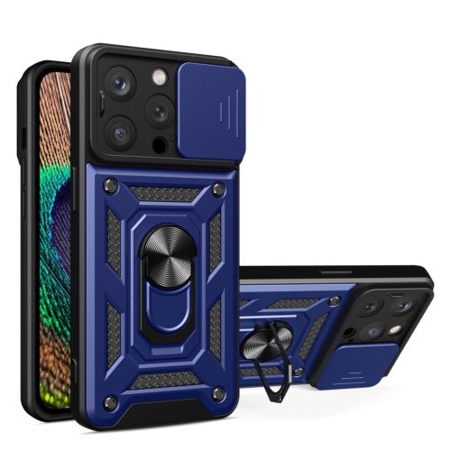Armor Camshield Case with Stand and Camera Cover iPhone 15 Pro Max Hybrid Armor Camshield tok, kék