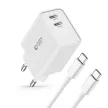Tech-Protect C35W 2x USB-C PD 35W hálózati töltő with USB-C / USB-C kábel, fehér