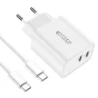 Tech-Protect C35W 2x USB-C PD 35W hálózati töltő with USB-C / USB-C kábel, fehér