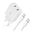 Tech-Protect C20W 2x USB-C PD 20W hálózati töltő with USB-C / USB-C kábel, fehér