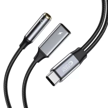   Tech-Protect UltraBoost USB-C PD 60W, 6 / mini jack 3.5 mm USB-C , kábel, fekete