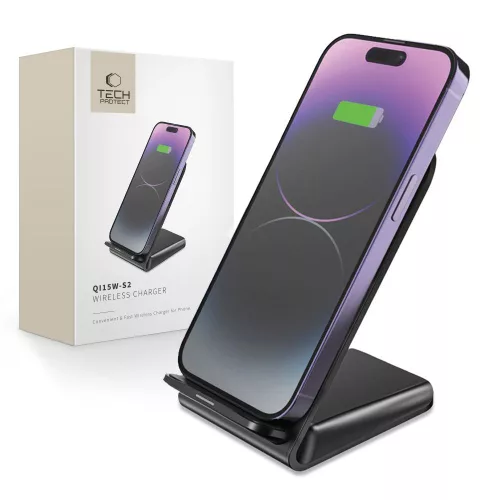 Tech-Protect QI15W-S2 15W vezeték nélküli töltő állvány formájában, fekete