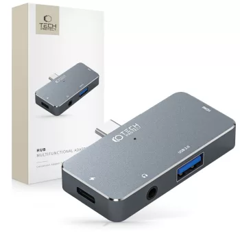   Tech-Protect V6 4in1 USB-C USB-A 3.0 / USB-C PD100W, / HDMI / mini jack 3.5mm, USB-HUB, szürke