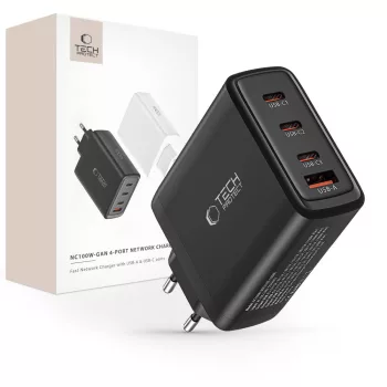   Tech-Protect NC100W-GAN GaN hálózati töltő 3x USB-C PD 100W / USB-A QC 3.0, fekete