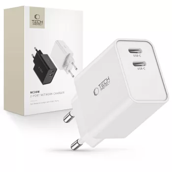 Tech-Protect C35W hálózati töltő 2x USB-C PD 35W, fehér