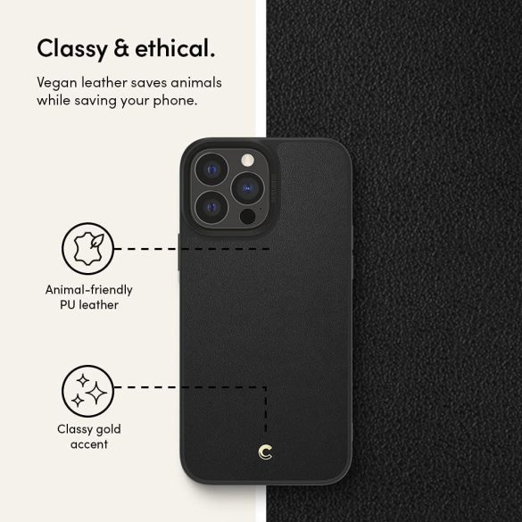 Spigen Cyrill Leather Brick iPhone 13 Pro Max ökobőr, oldalra nyíló tok, fekete