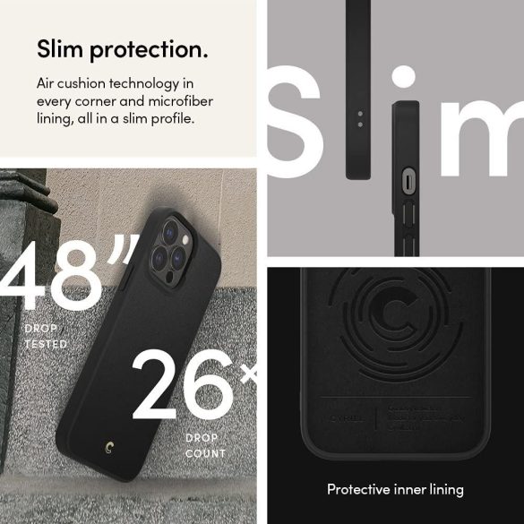Spigen Cyrill Leather Brick iPhone 13 Pro Max ökobőr, oldalra nyíló tok, fekete