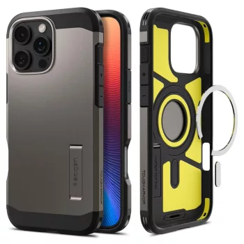   Spigen Tough Armor MagSafe iPhone 16 Pro ütésálló kemény hátlap tok,  gunmetal, sötétszürke