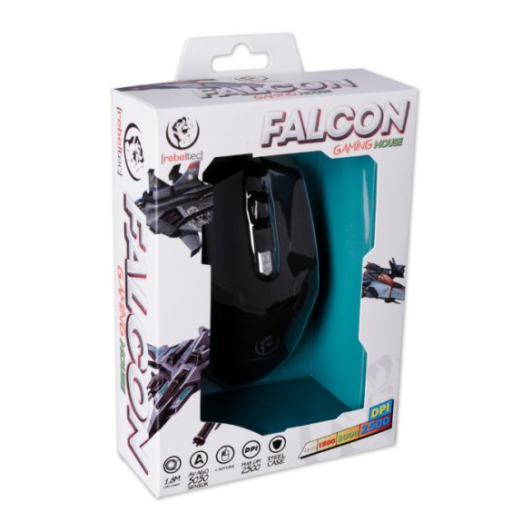 Rebeltec Falcon gaming (6 gombos) 1.8m, vezetékes egér, fekete