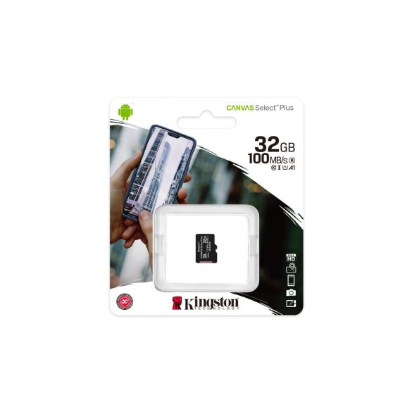 Kingston Canvas Select Plus micro SDXC, 32GB, class 10, UHS-I, 100 MB/s, memóriakártya