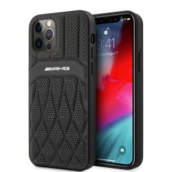   AMG iPhone 12 Pro Max Leather Curved Lines hátlap, tok, fekete