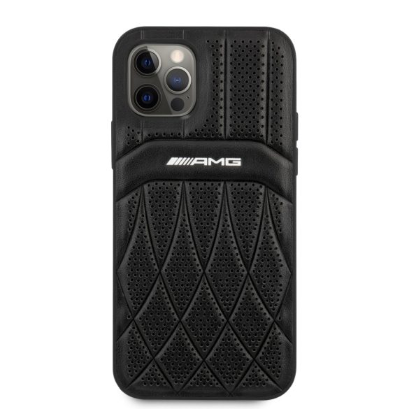 AMG iPhone 12 Pro Max Leather Curved Lines (AMHCP12LOSDBK) hátlap, tok, fekete