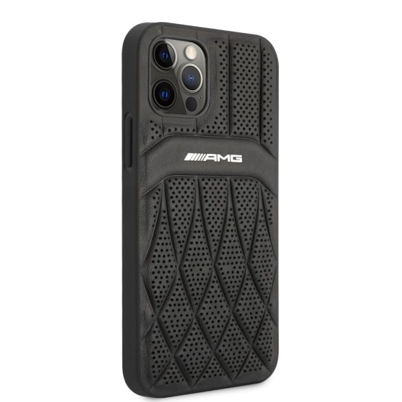 AMG iPhone 12 Pro Max Leather Curved Lines (AMHCP12LOSDBK) hátlap, tok, fekete