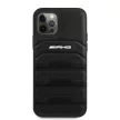 AMG iPhone 12/12 Pro Leather Debossed Lines eredeti bőr (AMHCP12MGSEBK) hátlap, tok, fekete