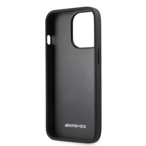 AMG iPhone 13 Pro Leather Debossed Lines eredeti bőr (AMHCP13LGSEBK) hátlap, tok, fekete
