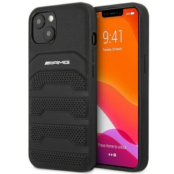   AMG AMHCP14MGSEBK Leather Debossed Lines iPhone 14 Plus/15 Plus 6.7", hátlap, tok, fekete