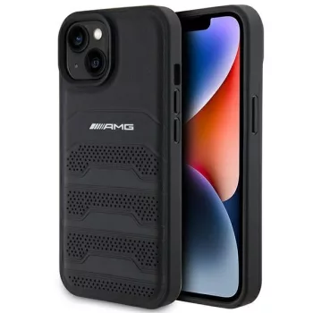  AMG AMHCP15MGSEBK iPhone 14 Plus/15 Plus 6.7", hátlap, tok, bőr,dombornyomott vonalakkal, fekete