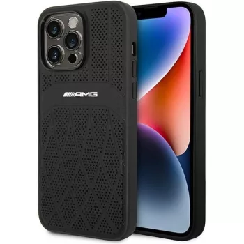   AMG Leather Curved Lines iPhone 14 Pro Max 6,7" AMHMP14XOSDBK, hátlap, tok, fekete