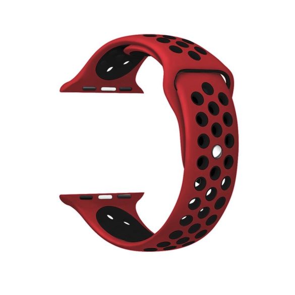 Apple Watch szilikon 44mm lélegző sport szíj, piros-fekete