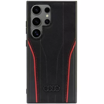   Audi valódi bőr MagSafe S24 Ultra hátlap, tok, fekete-piros