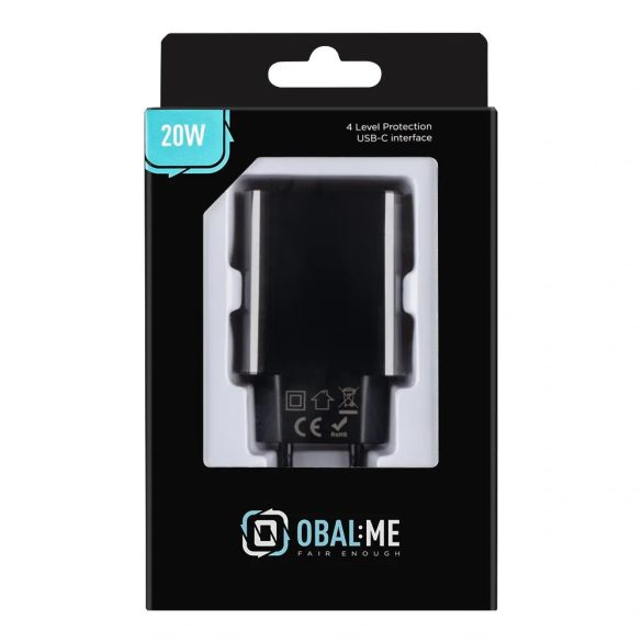 OBAL:ME Wall Charger USB-C hálózati adapter, PD, 20W, fekete