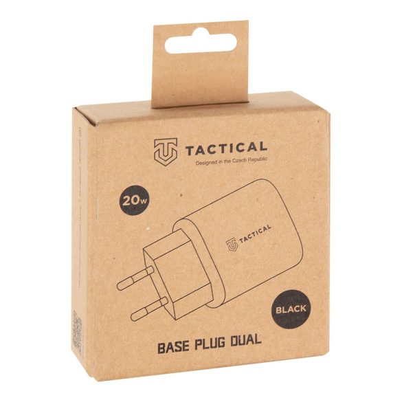 Tactical Base Plug Dual USB-A+USB-C hálózati töltő adapter, gyorstöltés, 20W, QC3.0, PD, 3A, fekete