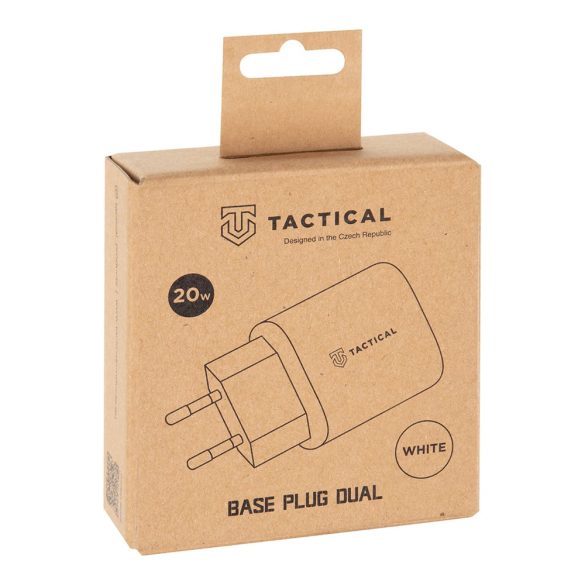 Tactical Base Plug Dual USB-A+USB-C hálózati töltő adapter, gyorstöltés, 20W, QC3.0, PD, 3A, fehér