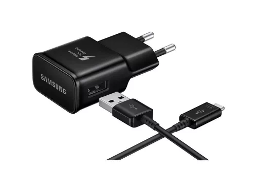 Samsung EP-TA200EBE+EP-DR140ABE USB gyári hálózati töltő, gyorstöltő adapter USB-A/USB-C kábellel, 15W, (doboz nélküli), fekete
