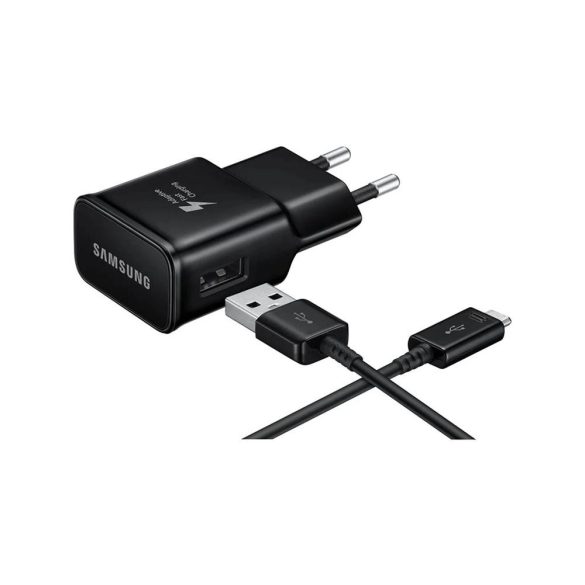 Samsung EP-TA200EBE+EP-DR140ABE USB gyári hálózati töltő, gyorstöltő adapter USB-A/USB-C kábellel, 15W, (doboz nélküli), fekete