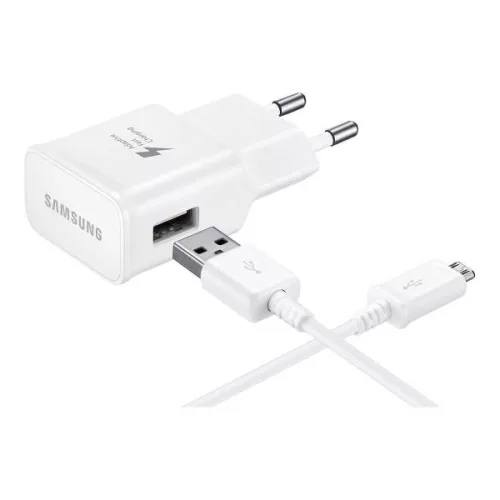 Samsung EP-TA200EWE + EP-DR140AWE USB-A gyári hálózati töltő, gyorstöltő adapter USB-A/USB-C kábellel, 15W, (doboz nélküli), fehér