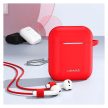 USAMS Apple Airpods szilikon tok+ nyakpánt, piros