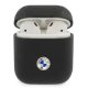 BMW Airpods 1/2 Geniune Leather Silver Logo valódi bőr (BMA2SSLBK) tok, fekete