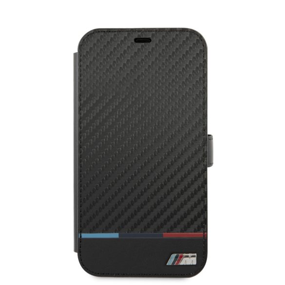 BMW iPhone 13 Pro M Collection Carbon Stripe (BMBKP13LPUCARTCBK) oldalra nyíló tok, fekete