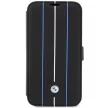 BMW BMBKP14L22RVSK iPhone 14 Pro 6.1" Leather Stamp Blue Lines, oldalra nyíló bőr tok, fekete