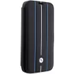 BMW BMBKP14L22RVSK iPhone 14 Pro 6.1" Leather Stamp Blue Lines, oldalra nyíló bőr tok, fekete