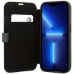 BMW BMBKP14L22RVSK iPhone 14 Pro 6.1" Leather Stamp Blue Lines, oldalra nyíló bőr tok, fekete