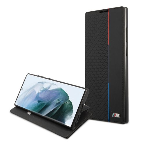 BMW Samsung Galaxy S22 Ultra M Collection Triangles 2 (BMBKS22LTRTBK) oldalra nyíló tok, fekete